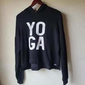 ALO Yoga Black Crooped Hoodie Pull Over Sweater Women's Size M